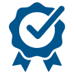 Mask group-1 Blue seal of approval with checkmark.